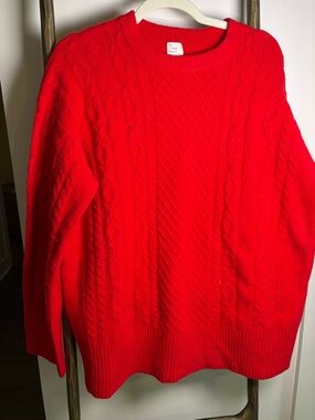 a new day Red Cable Knit Crewneck Sweater